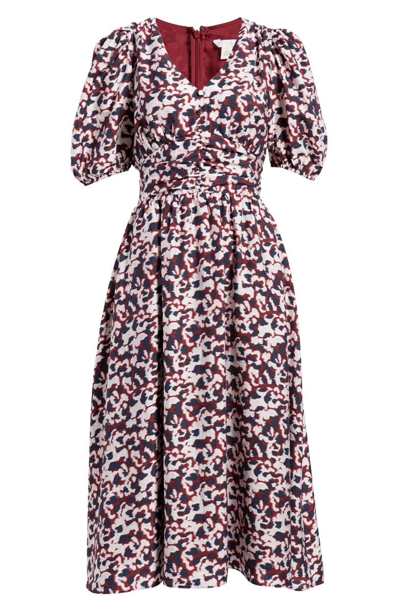 Caslon<sup>®</sup> Puff Sleeve Heart Midi Dress, Alternate, color, Red- Pink Addie Abstract