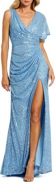 Mac Duggal Sequined Asymmetrical Draped Trumpet Gown