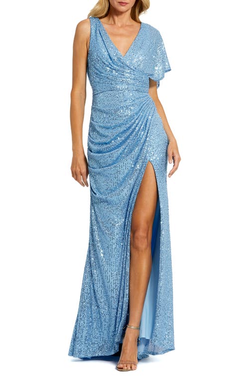 Mac Duggal Sequined Asymmetrical Draped Trumpet Gown in Blue at Nordstrom, Size 6