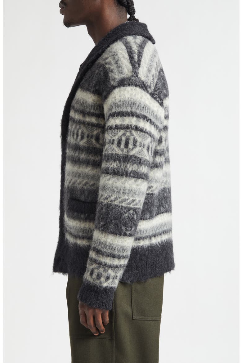 Shaggy Fair Isle Shawl Collar Cardigan, Alternate, color, CHARCOAL GRAY