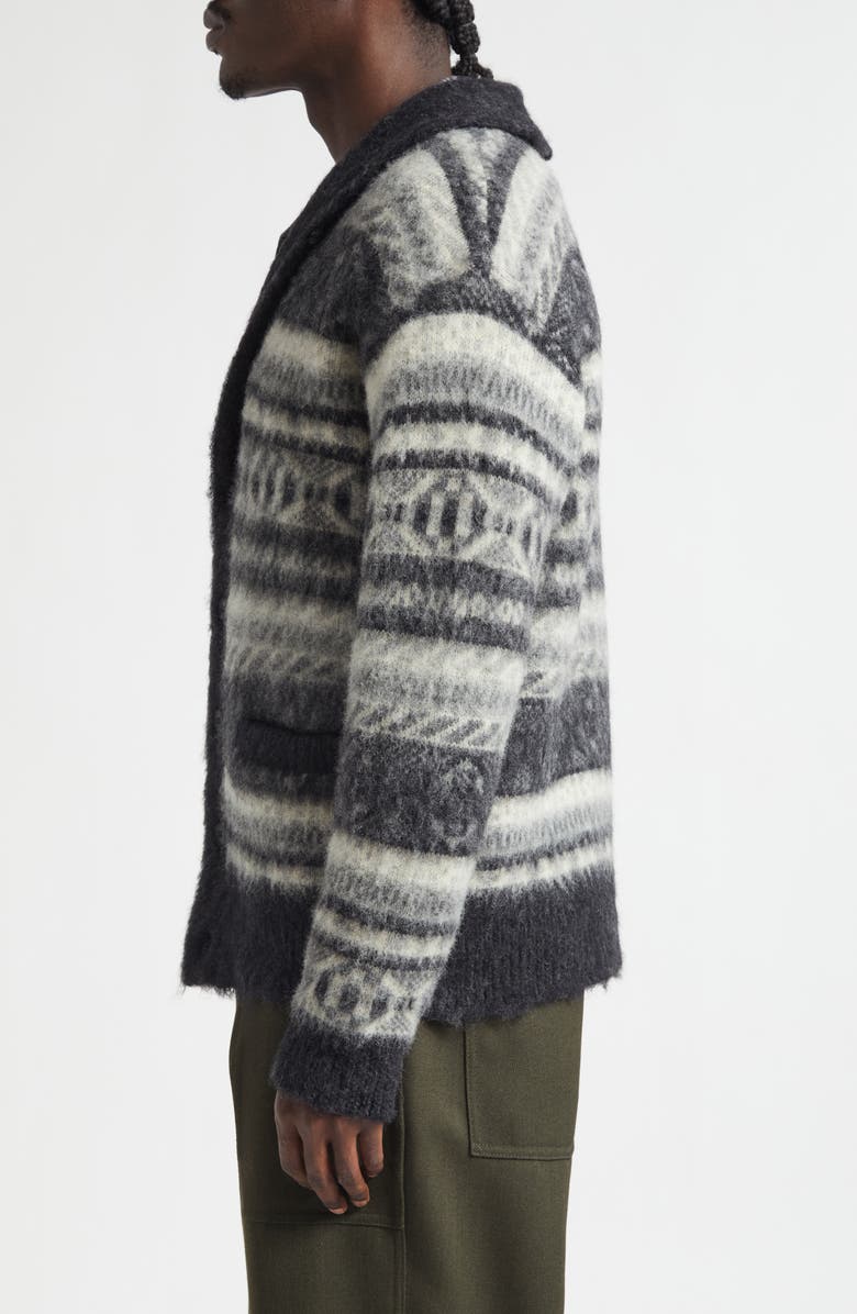 BEAMS Shaggy Fair Isle Shawl Collar Cardigan, Alternate, color, Charcoal Gray