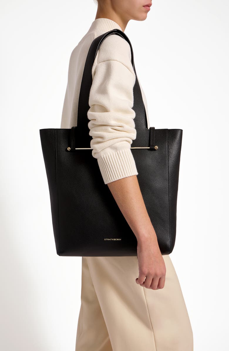 Strathberry Melody Fine Grain Leather Tote, Alternate, color, Black