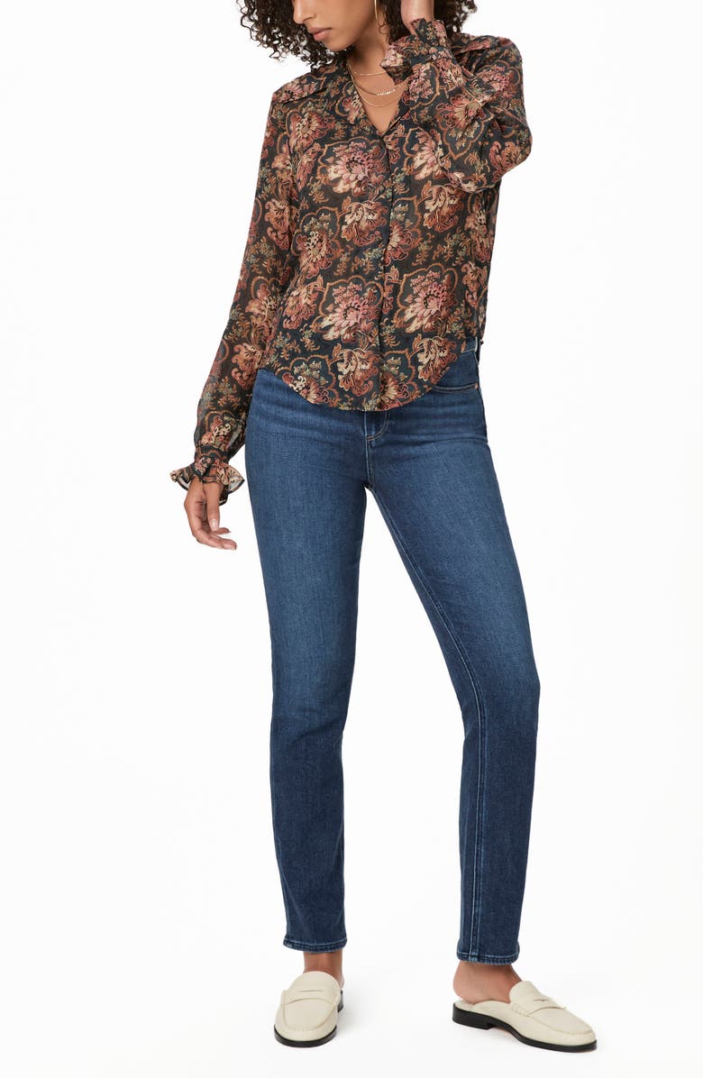 PAIGE Ellyn Silk Button-Up Shirt, Alternate, color, Black/ Blue