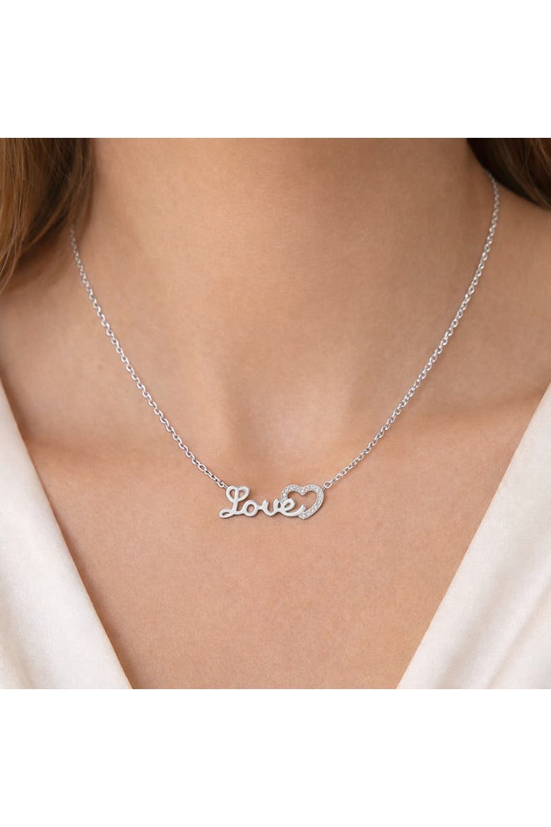 Crystal Heart And Love Necklace, Alternate, color, Silver