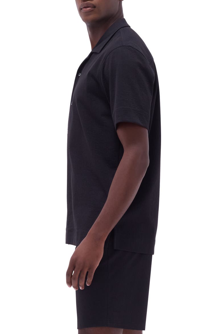 Camp Collar Short Sleeve Button-Up Shirt, Alternate, color, BLACK