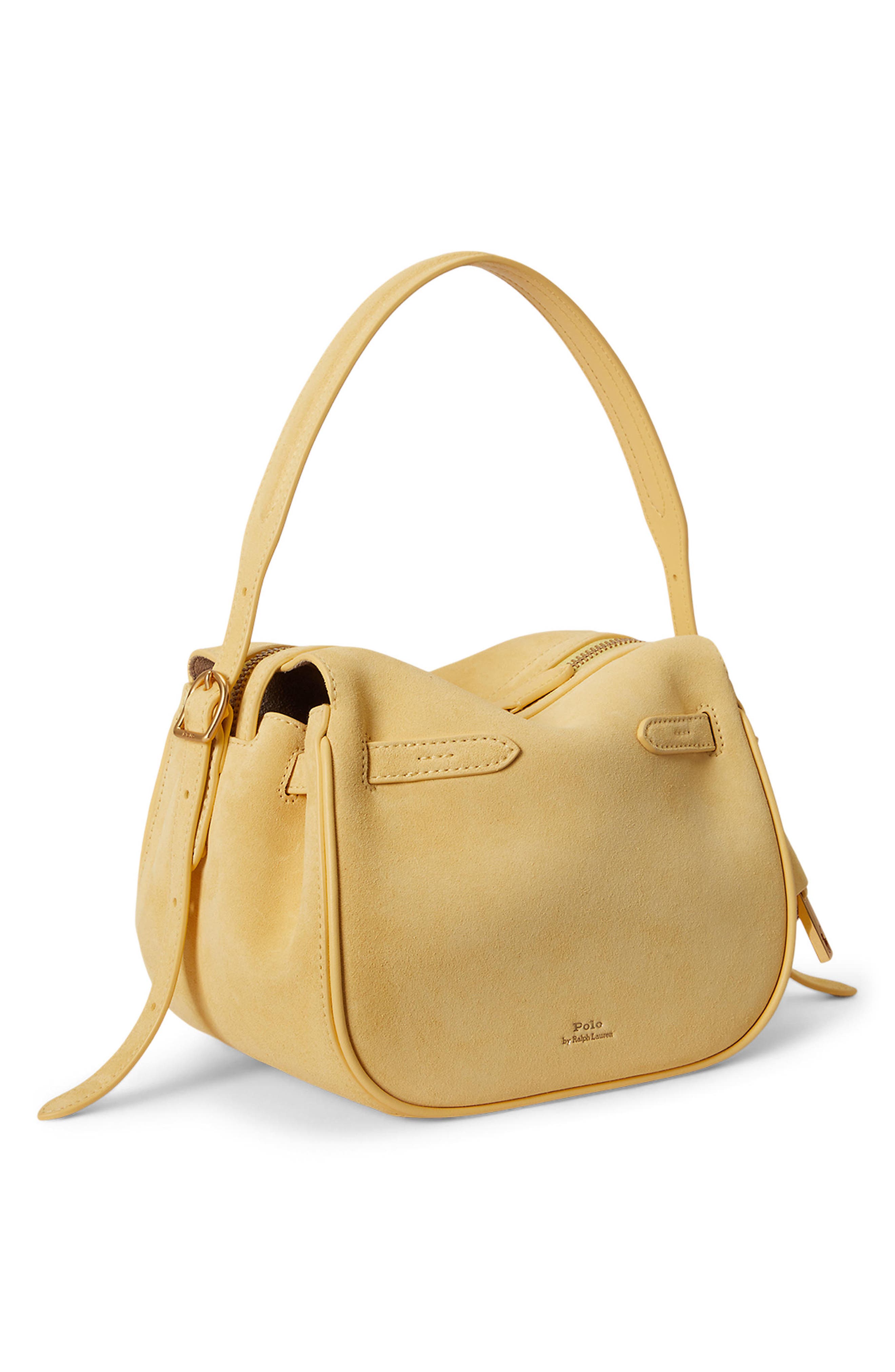 Polo Ralph Lauren Small Polo ID Suede Satchel, Alternate, color, Lemon Meringue