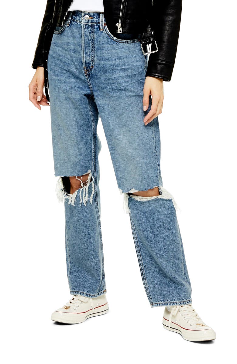 Topshop Ripped High Waist Dad Jeans, Main, color,