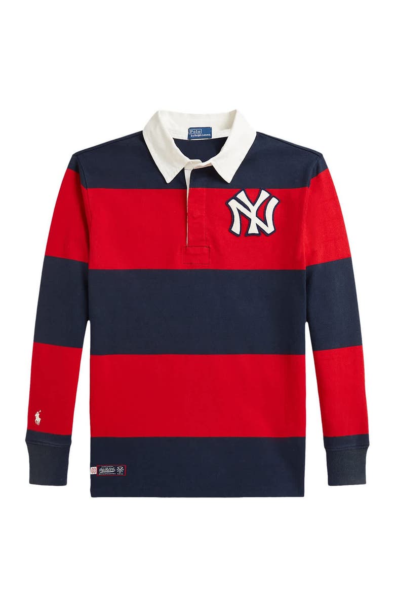 Polo Ralph Lauren Youth Polo Ralph Lauren  Navy/Red Yankees  Rugby Knit Shirt, Alternate, color, Navy