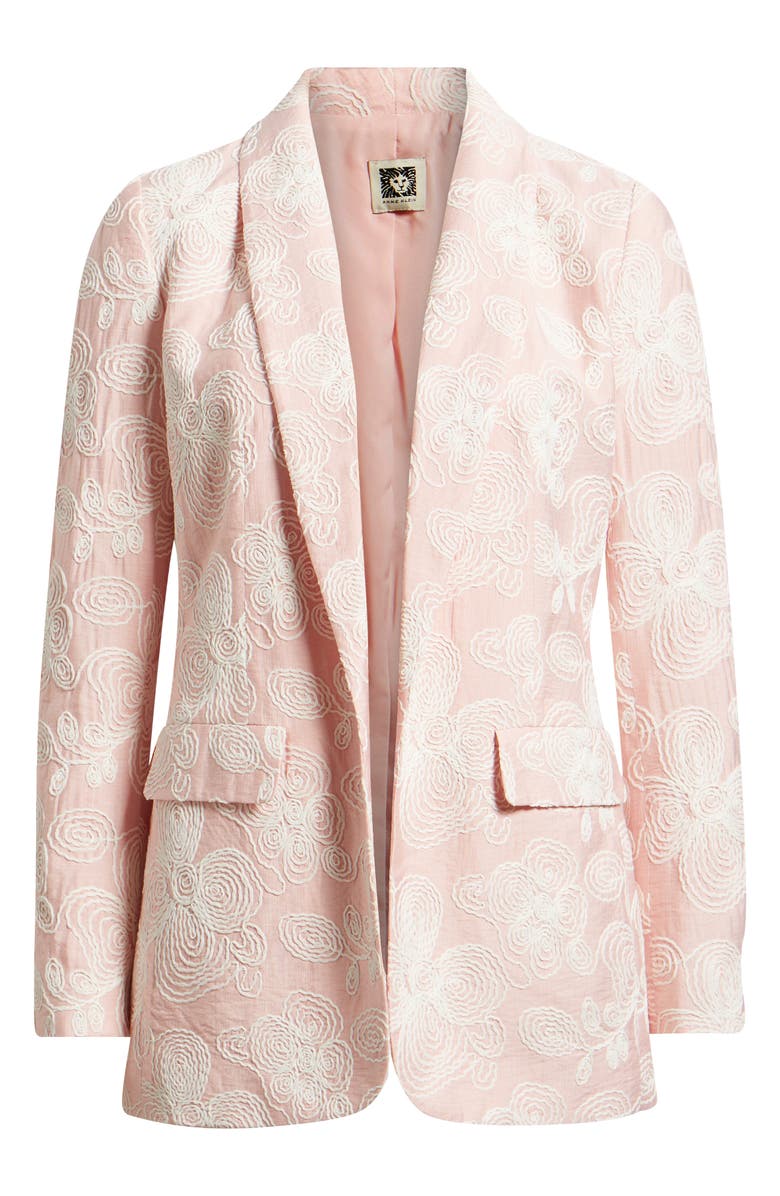 Anne Klein Floral Embroidered Open Front Shawl Collar Blazer, Alternate, color, Rose Water / White Dove