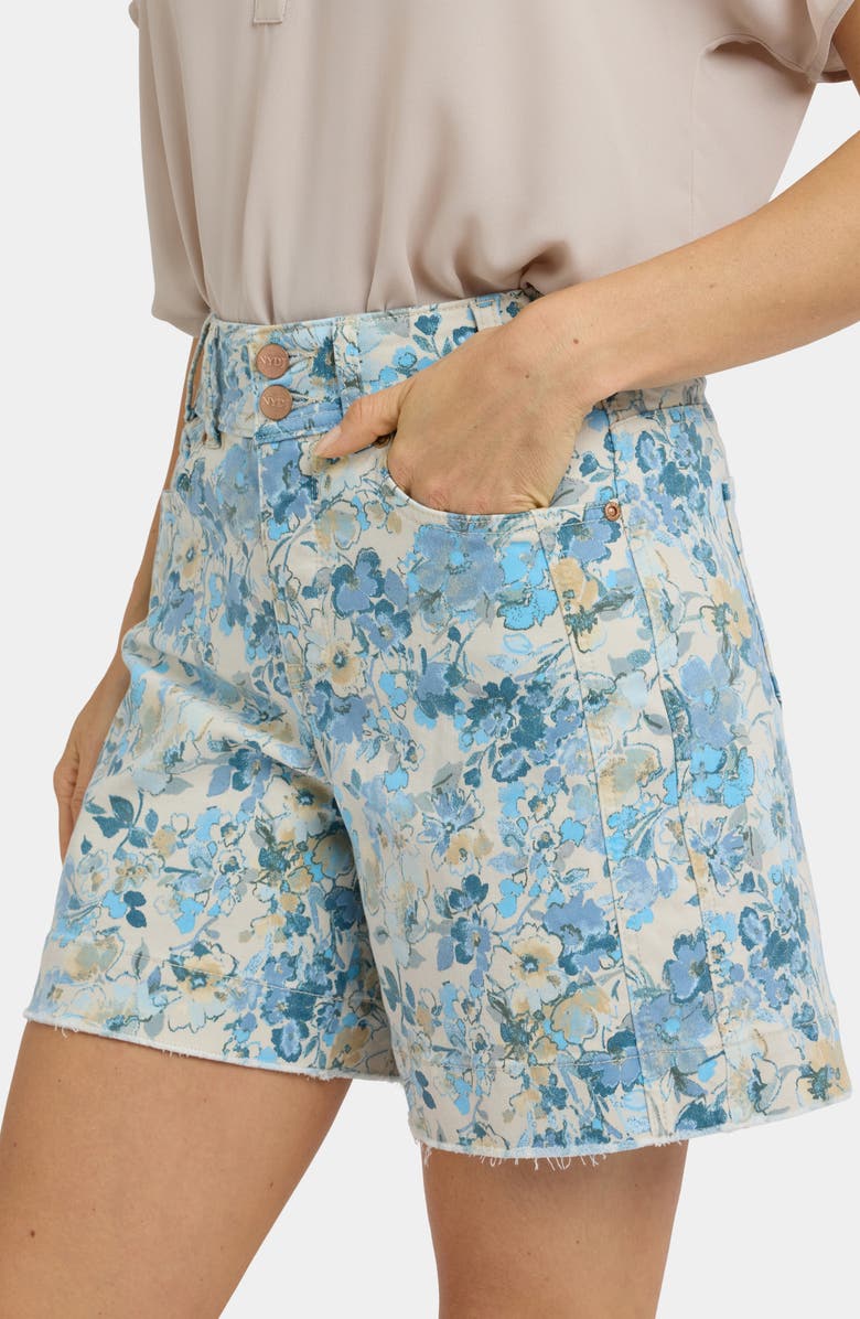 NYDJ Berkyn Frayed Floral High Waist Denim Shorts, Alternate, color, 