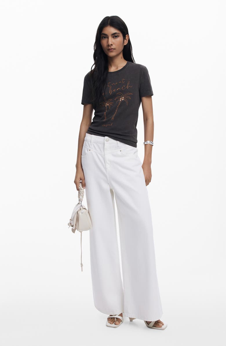 Desigual At the Beach Embroidered Cotton T-Shirt, Alternate, color, Black