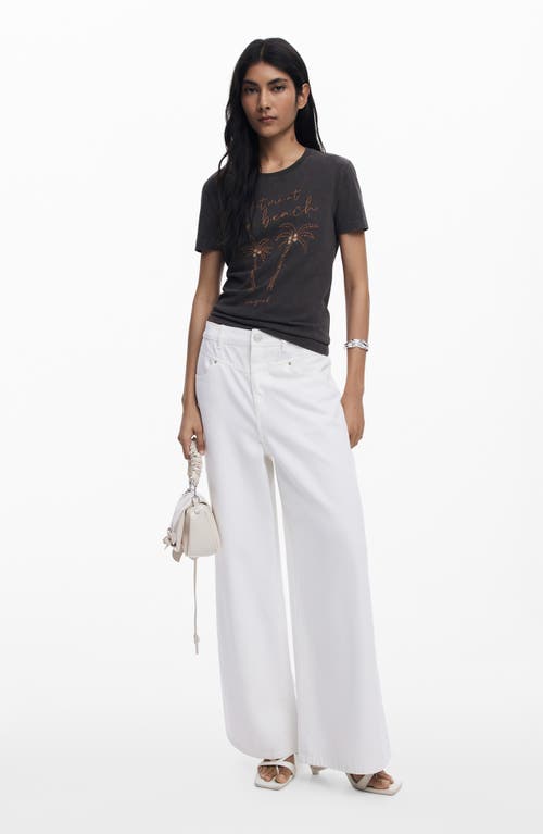 Desigual At The Beach Embroidered Cotton T-shirt In Black