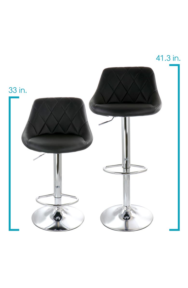 Elama 2 Piece Diamond Stitched Faux Leather Bar Stool with Adjustable Height, Alternate, color, Black