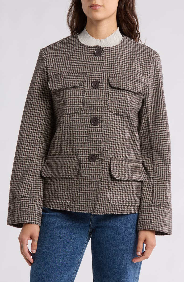 MAX STUDIO Houndstooth Brushed Knit Field Jacket, Main, color, Black/ Brown Houndstooth