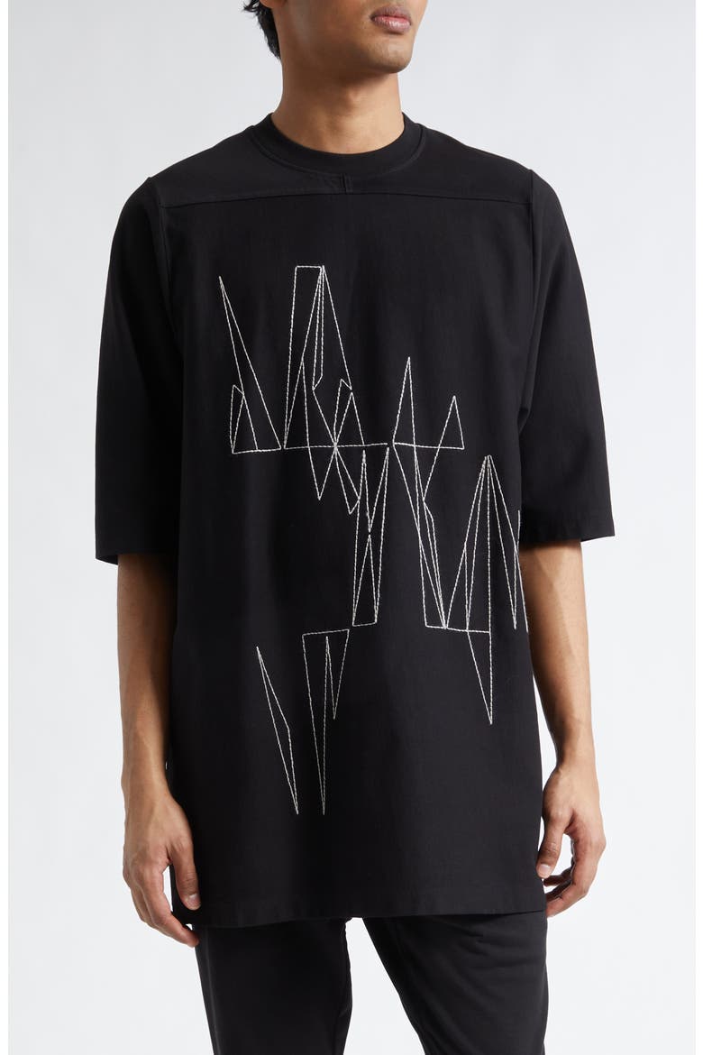 x Rick Owens Jumbo Embroidered Cotton T-Shirt, Main, color, BLACK