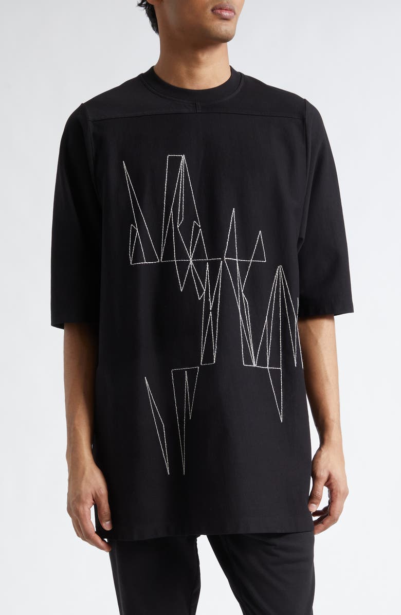 Moncler x Rick Owens Jumbo Embroidered Cotton T-Shirt, Main, color, Black
