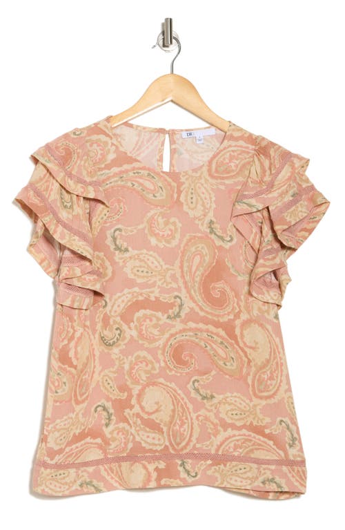 Daniel Rainn Mesh Inset Flutter Sleeve Top In Light Camel