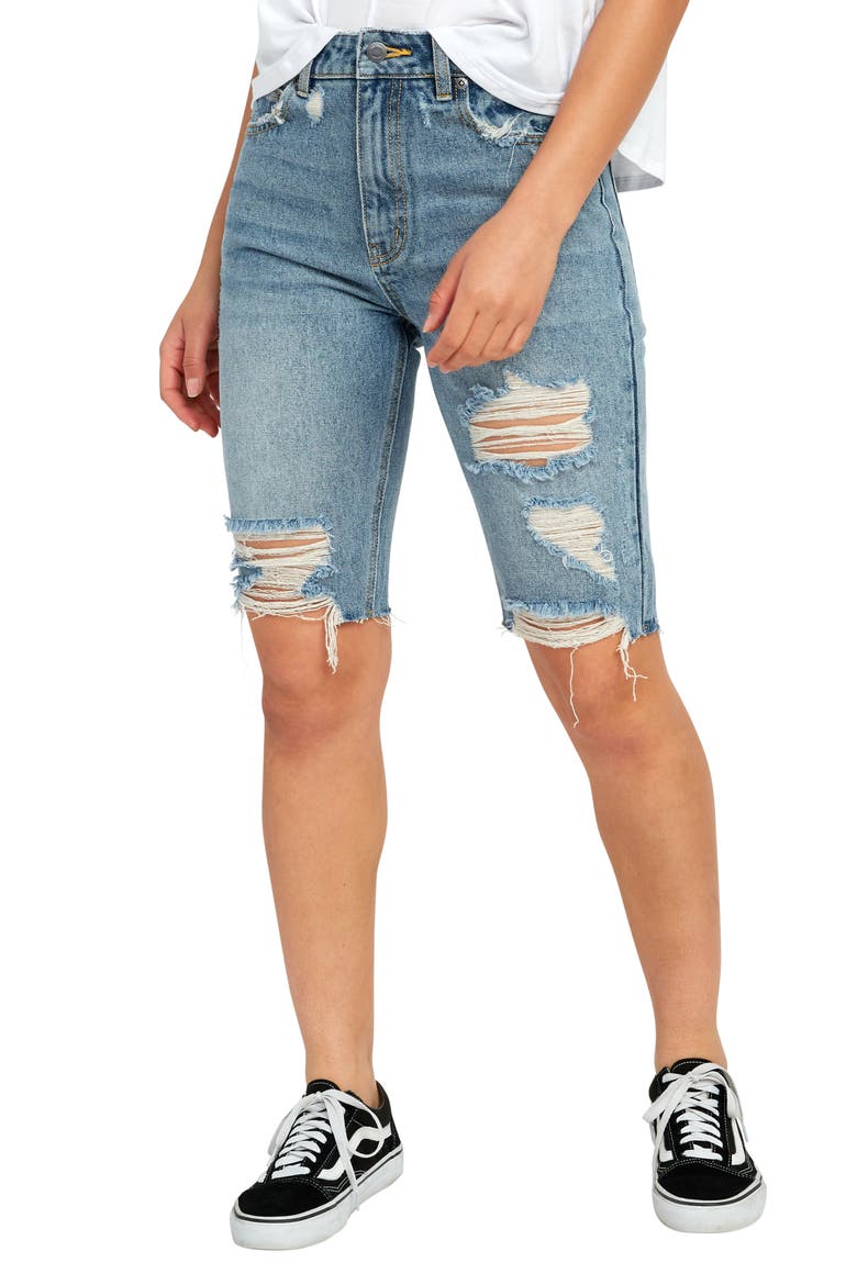 Off Road Ripped Denim Bermuda Shorts, Alternate, color, WASHED BLUE