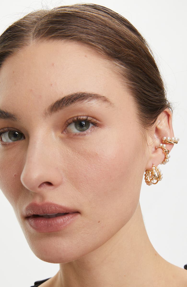 Tory Burch Kira Faux Pearl Mismatched Ear Cuffs, Alternate, color,
