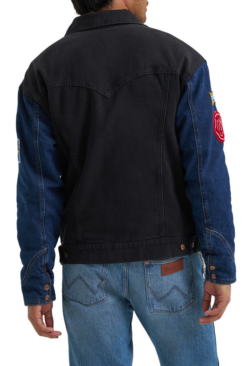 Colorblock Denim Jacket, Alternate, color, BLACK MORNING WASH