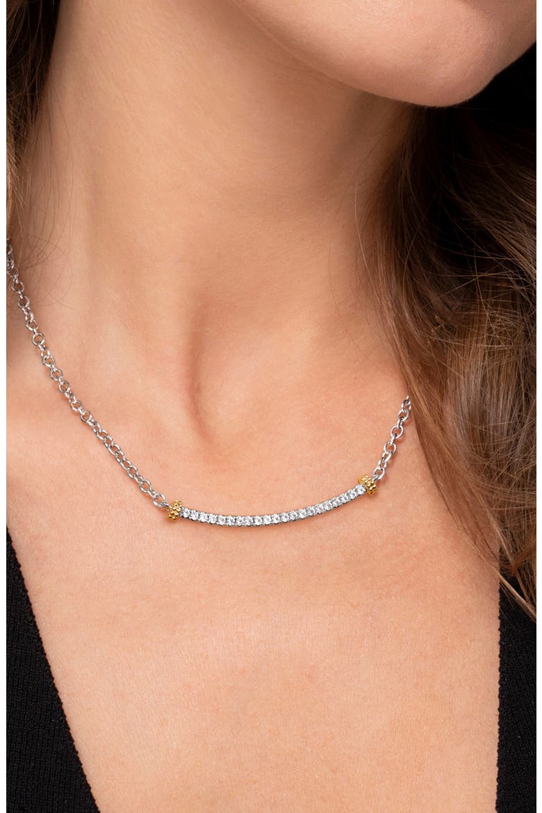 Bujukan Sterling Silver, 14K Gold & White Sapphire Bar Pendant Necklace, Alternate, color, STERLING SILVER