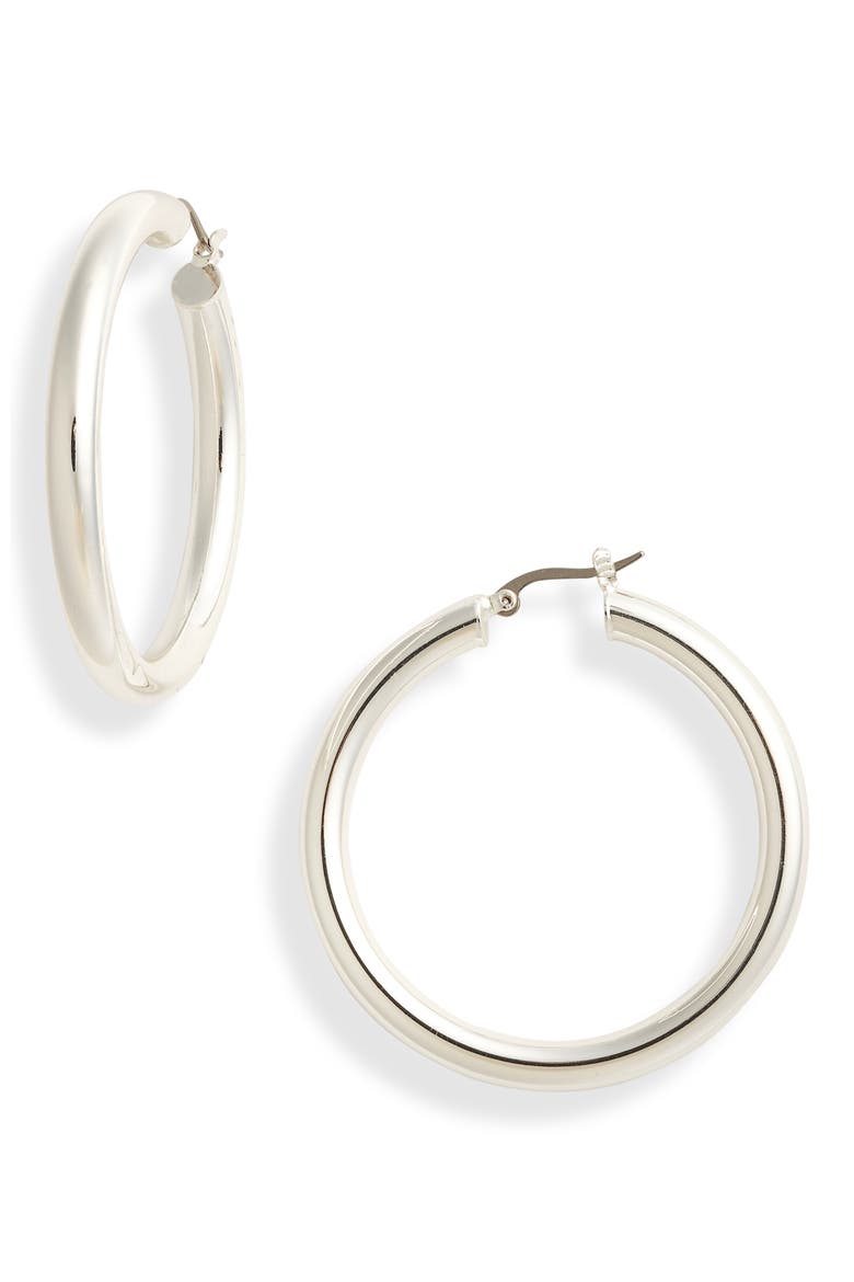 Freda Hoop Earrings, Main, color, SILVER