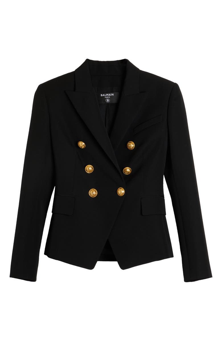 Balmain Double Breasted Grain de Poudre Wool Jacket, Alternate, color, 