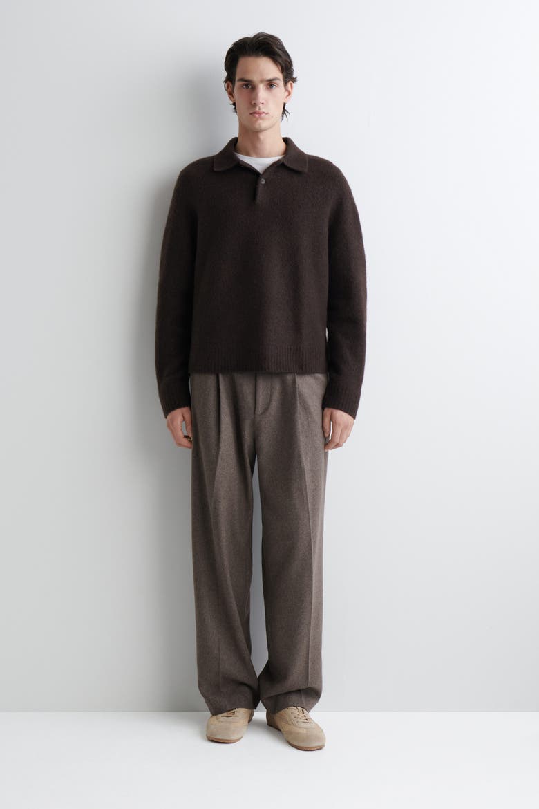 Brushed-Wool Polo Shirt, Alternate, color, DARK BROWN