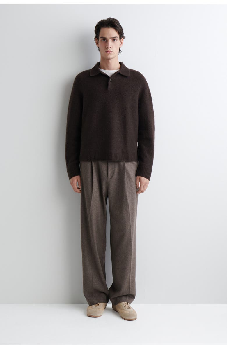 COS Brushed-Wool Polo Shirt, Alternate, color, Dark Brown