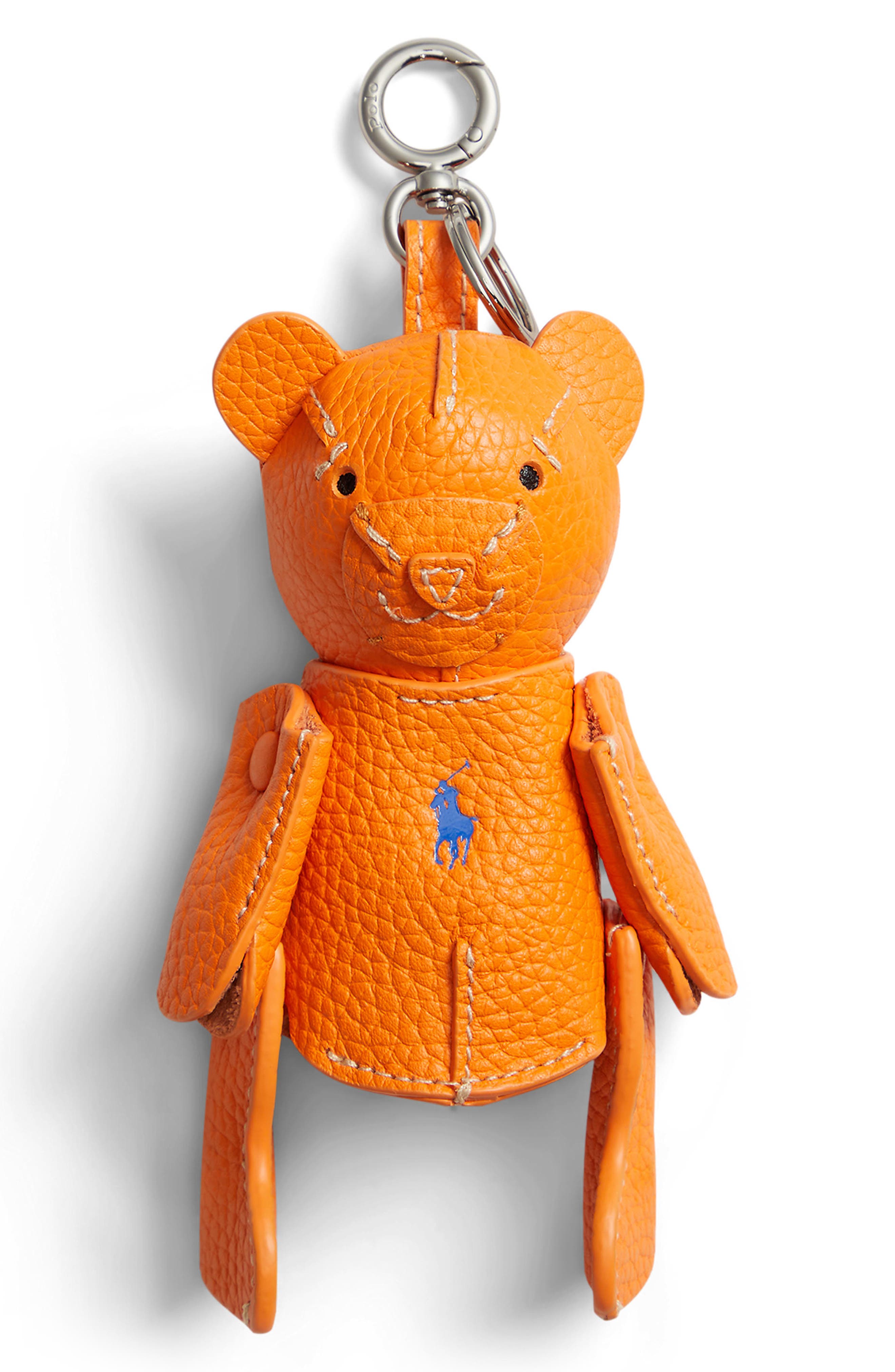 Polo Ralph Lauren Pebble Leather Polo Bear Charm, Main, color, Orange Peel