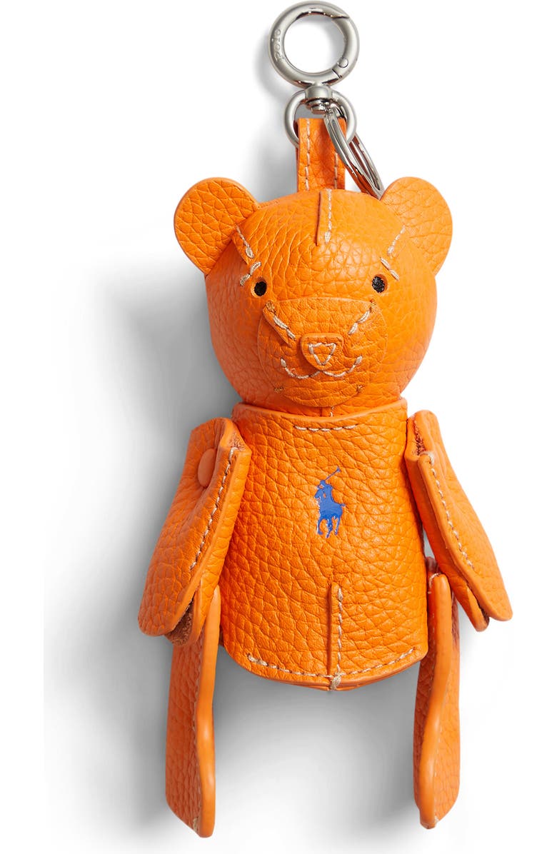 Polo Ralph Lauren Pebble Leather Polo Bear Charm, Main, color, Orange Peel