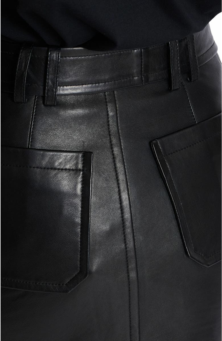 Balmain Short Lambskin Skirt, Alternate, color, Black