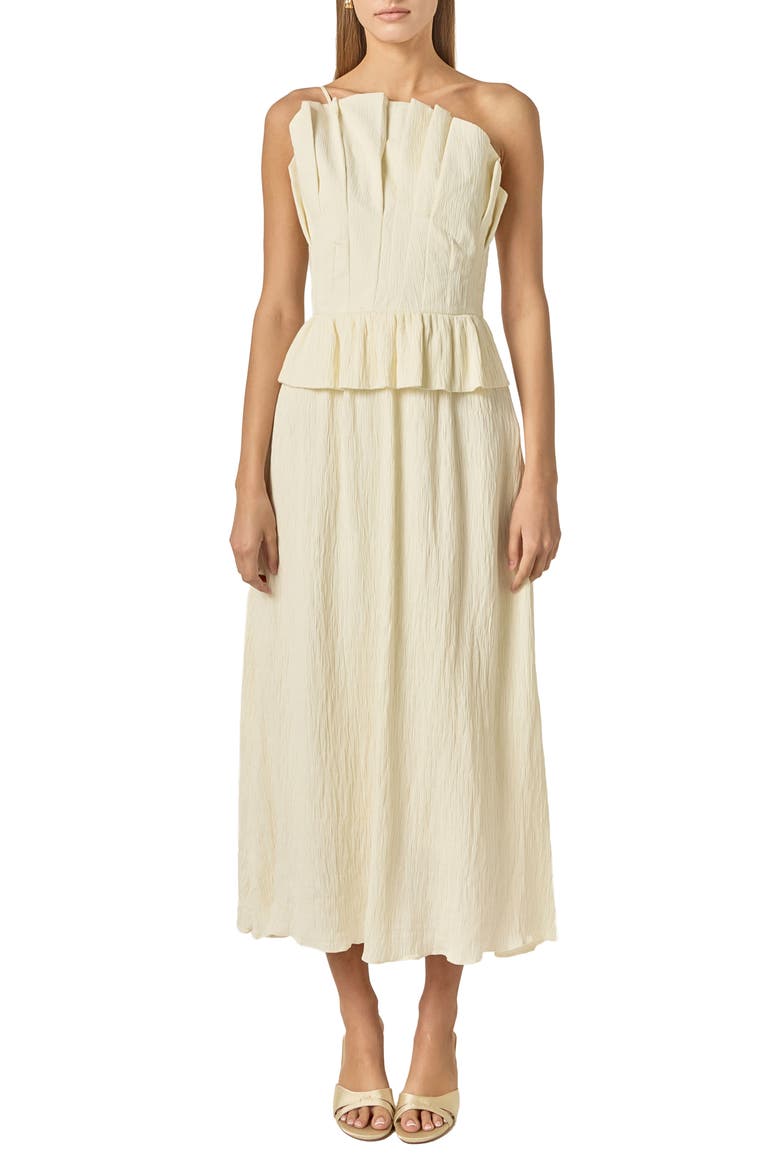 Pleated Ruffle Strapless Maxi Dress, Main, color, IVORY