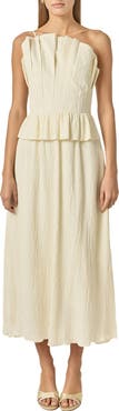 English Factory Pleated Ruffle Strapless Maxi Dress