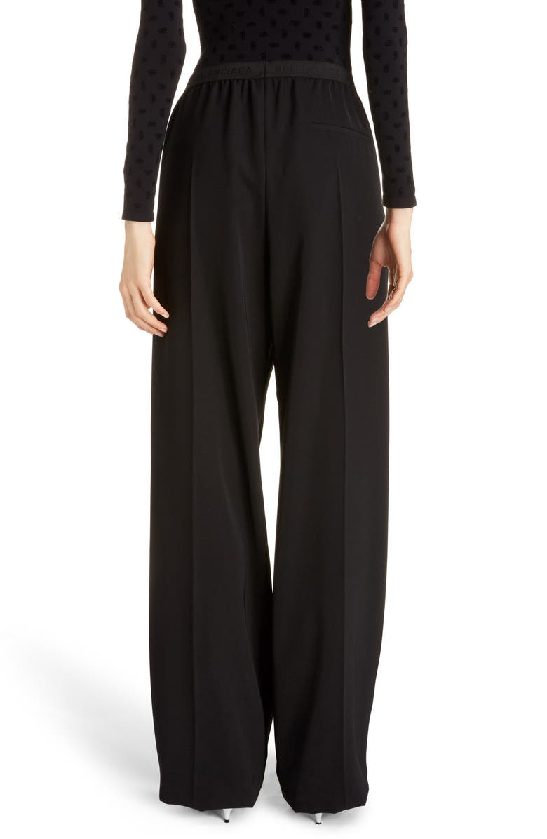 Balenciaga Logo Waist Tech Twill Wide Leg Pants, Alternate, color, 