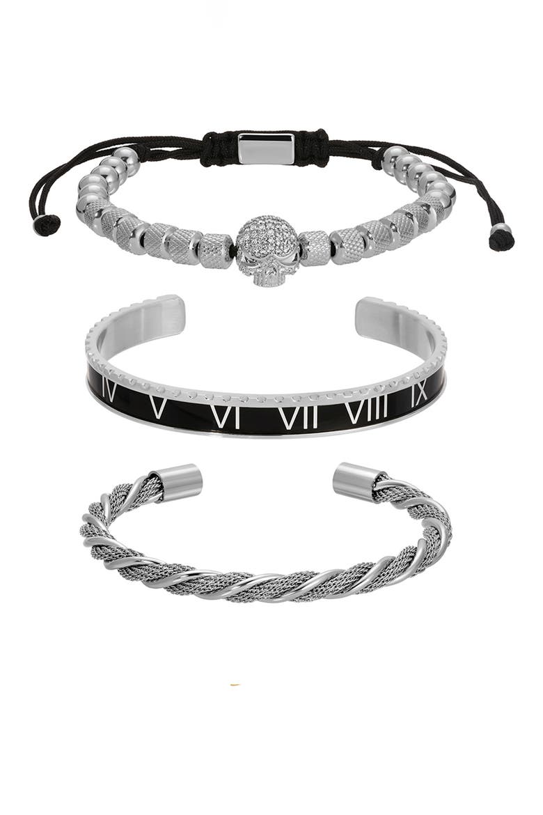 Lucas Skull 3-Piece Bracelet Set, Alternate, color, SILVER