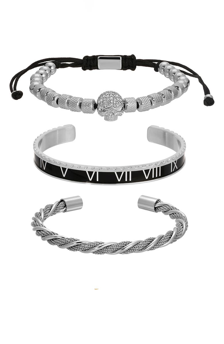 EYE CANDY LOS ANGELES Lucas Skull 3-Piece Bracelet Set, Alternate, color, Silver