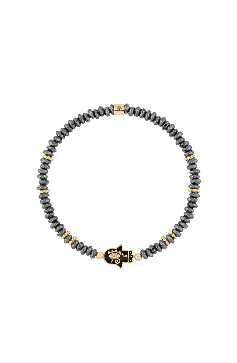 Karma and Luck Intuitive Guardian - Eye of Horus Hamsa Hematite Bracelet, Main, color, Black/Gold