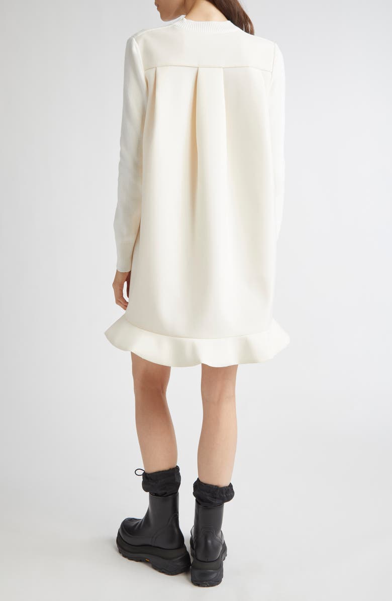 Sacai Suiting Mixed Media Long Sleeve Sweater Dress, Alternate, color, Off White
