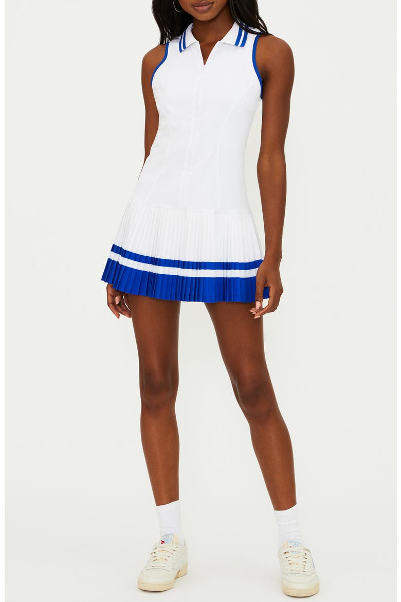 Bria Pleated Zip Front Minidress, Main, color, RIVIERA AZURE WHITE