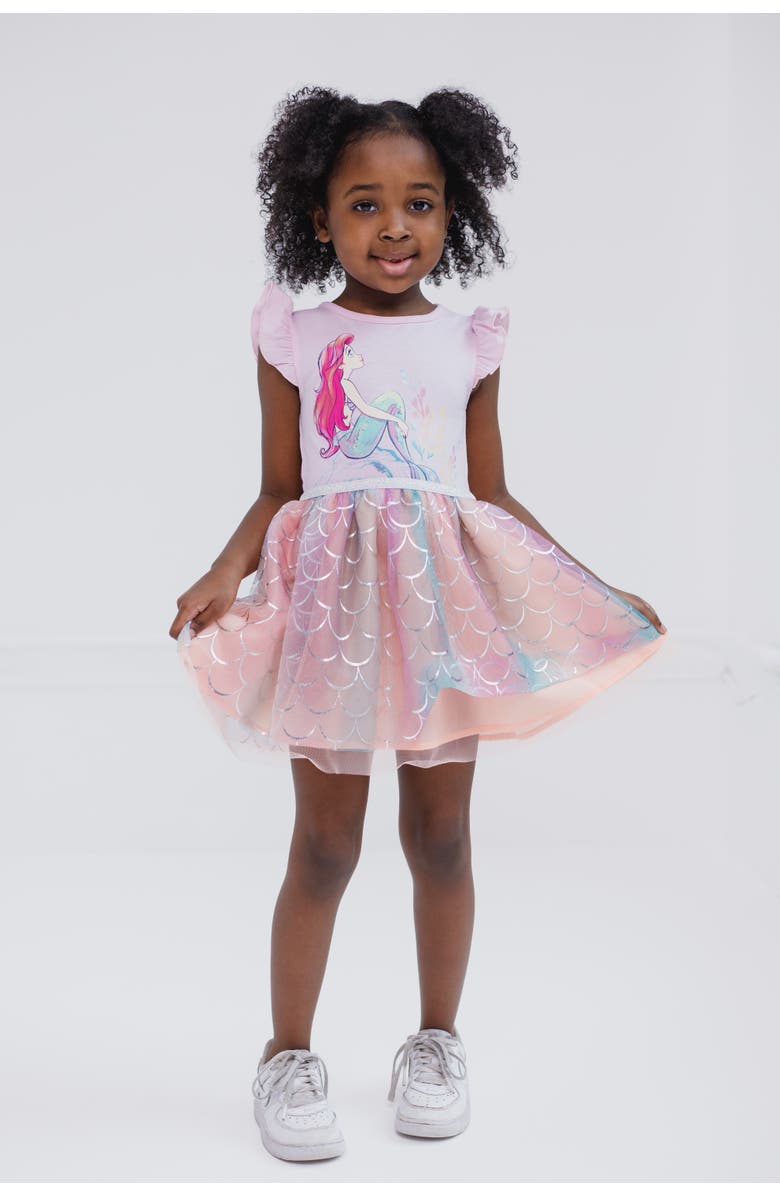 Disney The Little Mermaid Princess Ariel Short Sleeve Tutu Dress, Alternate, color, Pink Silver Ariel