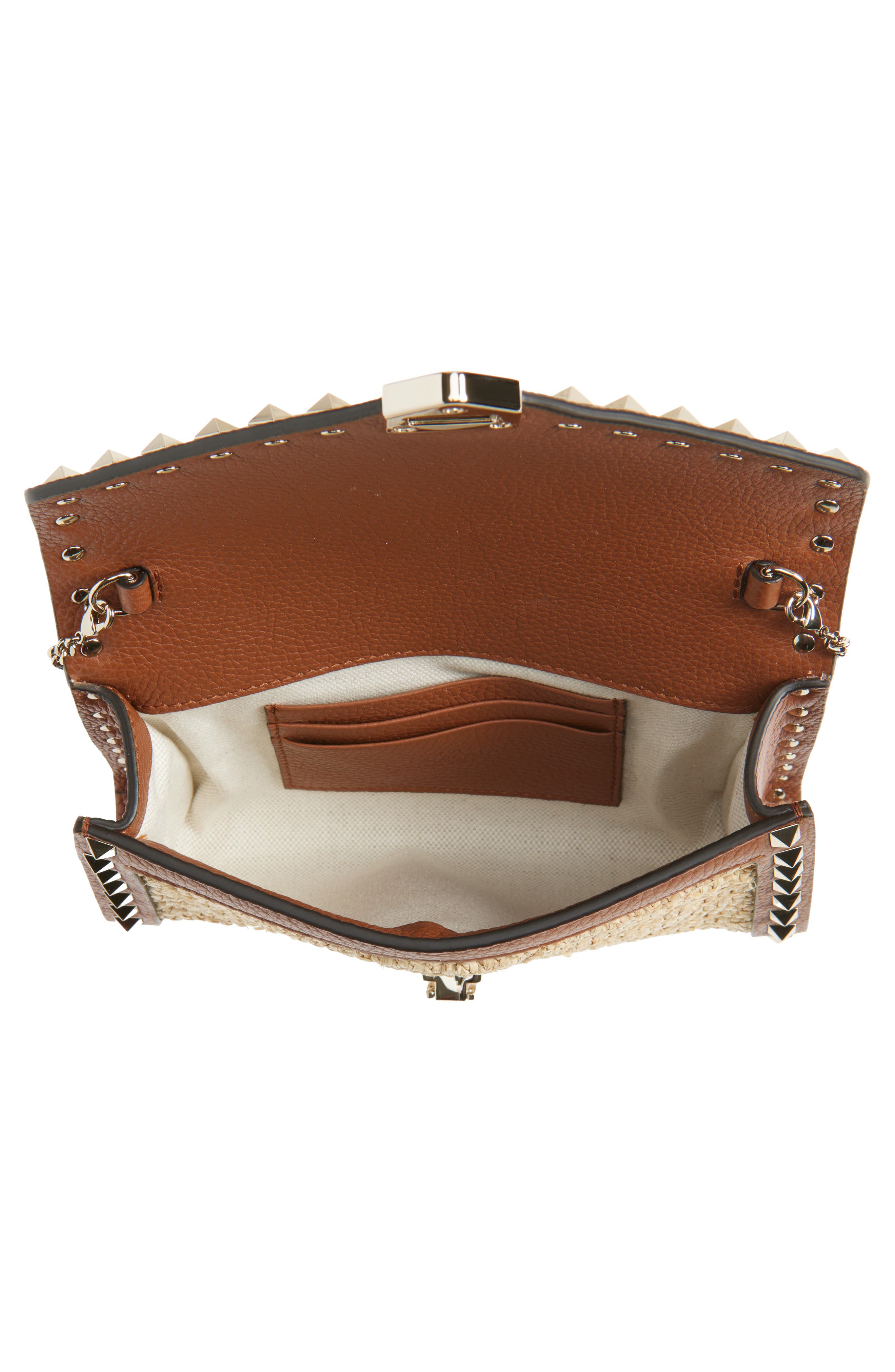 Valentino Garavani Mini Rockstud Raffia Crochet Shoulder Bag, Alternate, color, Natural
