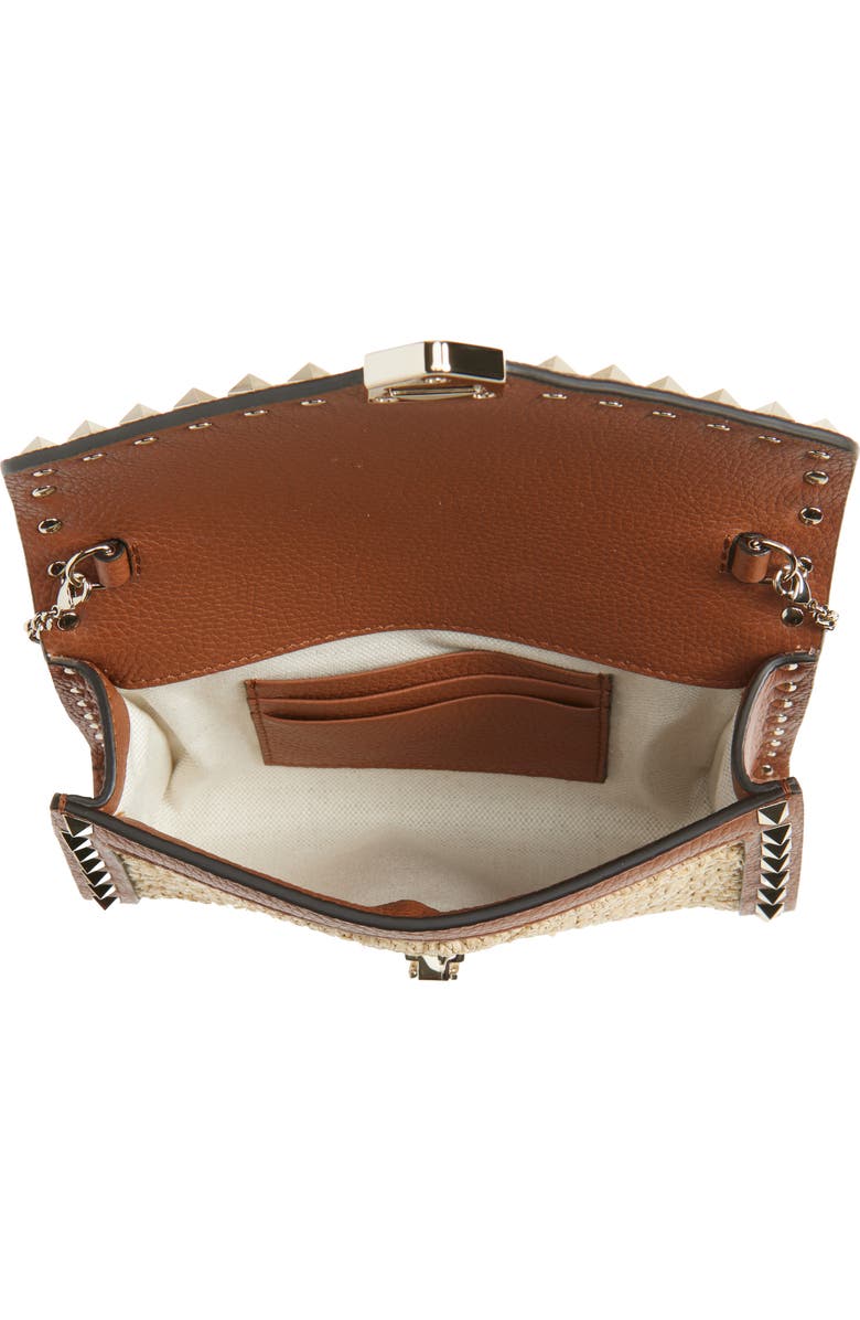 Valentino Garavani Mini Rockstud Raffia Crochet Shoulder Bag, Alternate, color, Natural