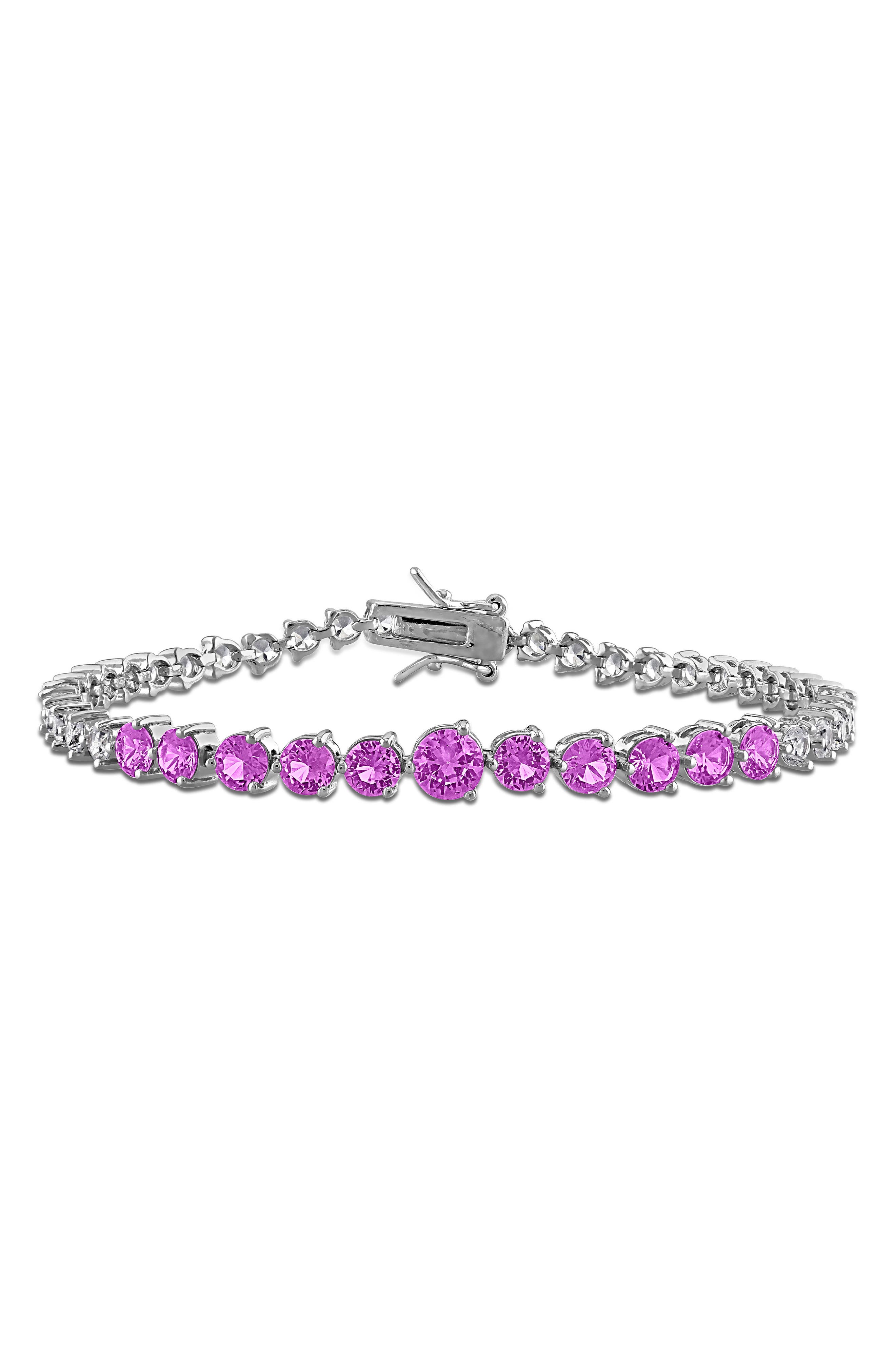 DELMAR Lab Created Pink Sapphire & White Sapphire Tennis Bracelet
