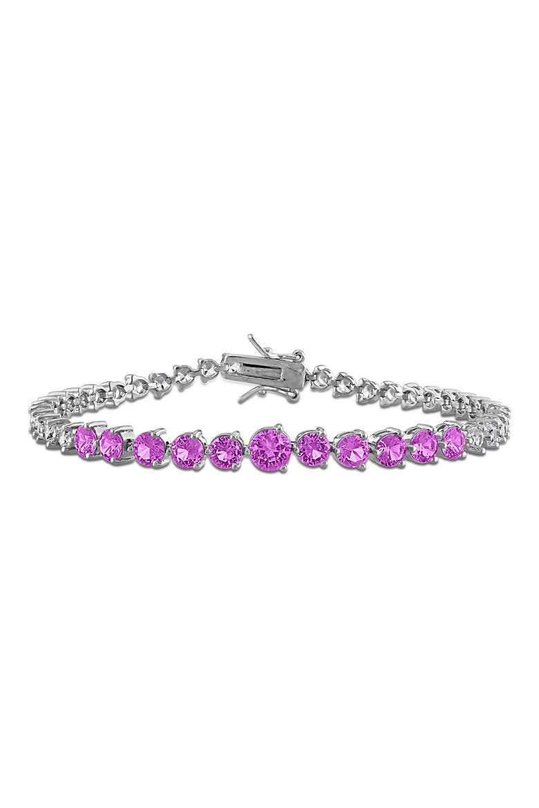 Lab Created Pink Sapphire & White Sapphire Tennis Bracelet, Main, color, PINK