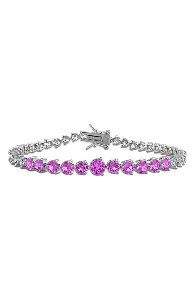 DELMAR Lab Created Pink Sapphire & White Sapphire Tennis Bracelet, Main, color, Pink