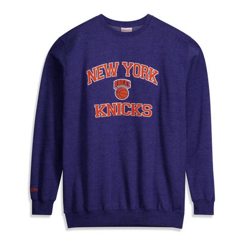 Men's Mitchell & Ness Heather Blue New York Knicks Hardwood Classics Big & Tall Crewneck Sweatshirt