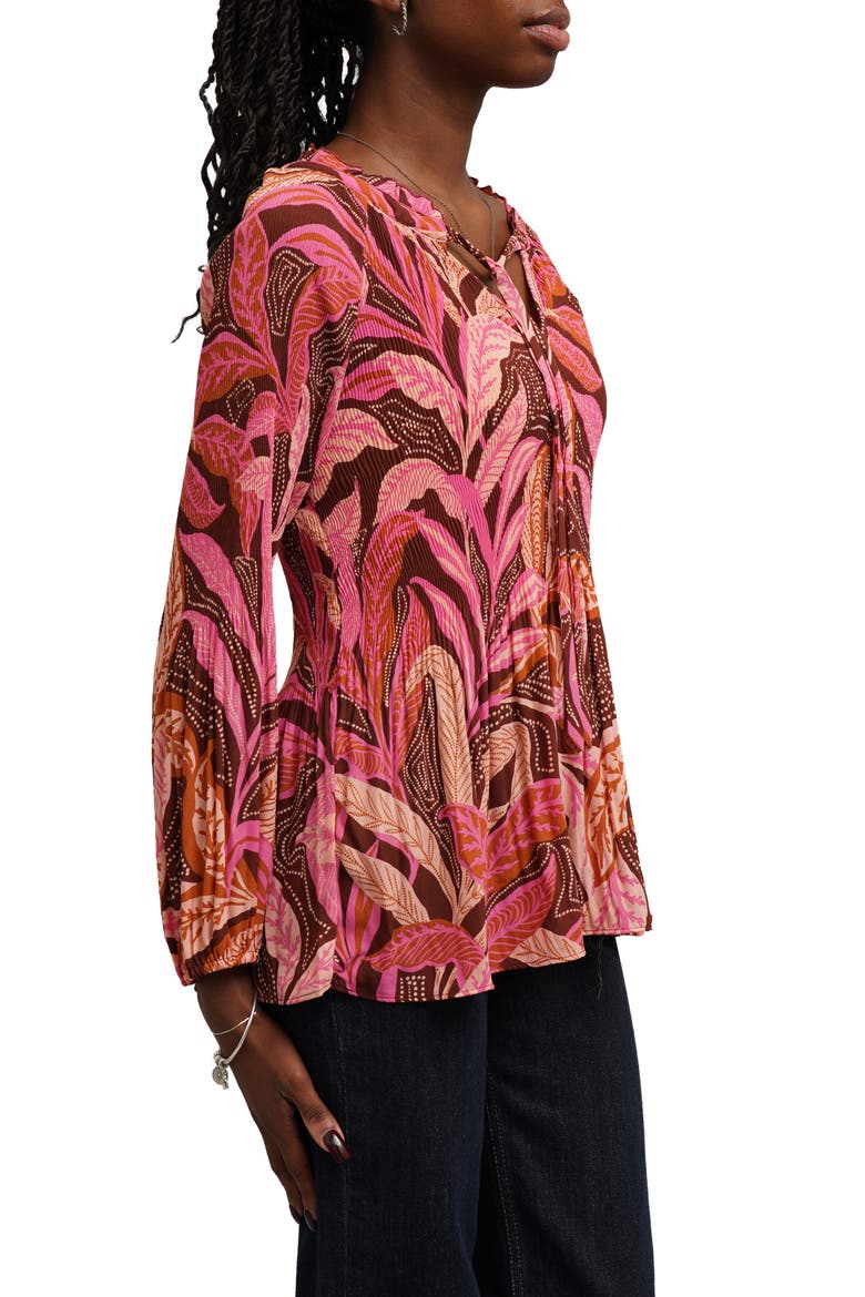 Floral Ruffle Neck Plissé Blouse, Alternate, color, JOHANNA