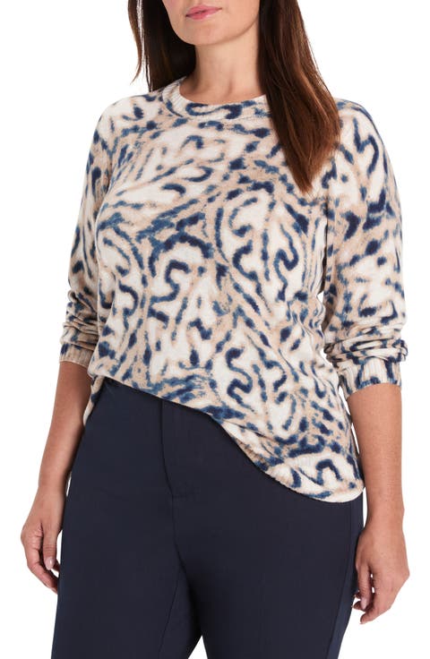 Supersoft Blurry Leaf Print Sweater (Plus)