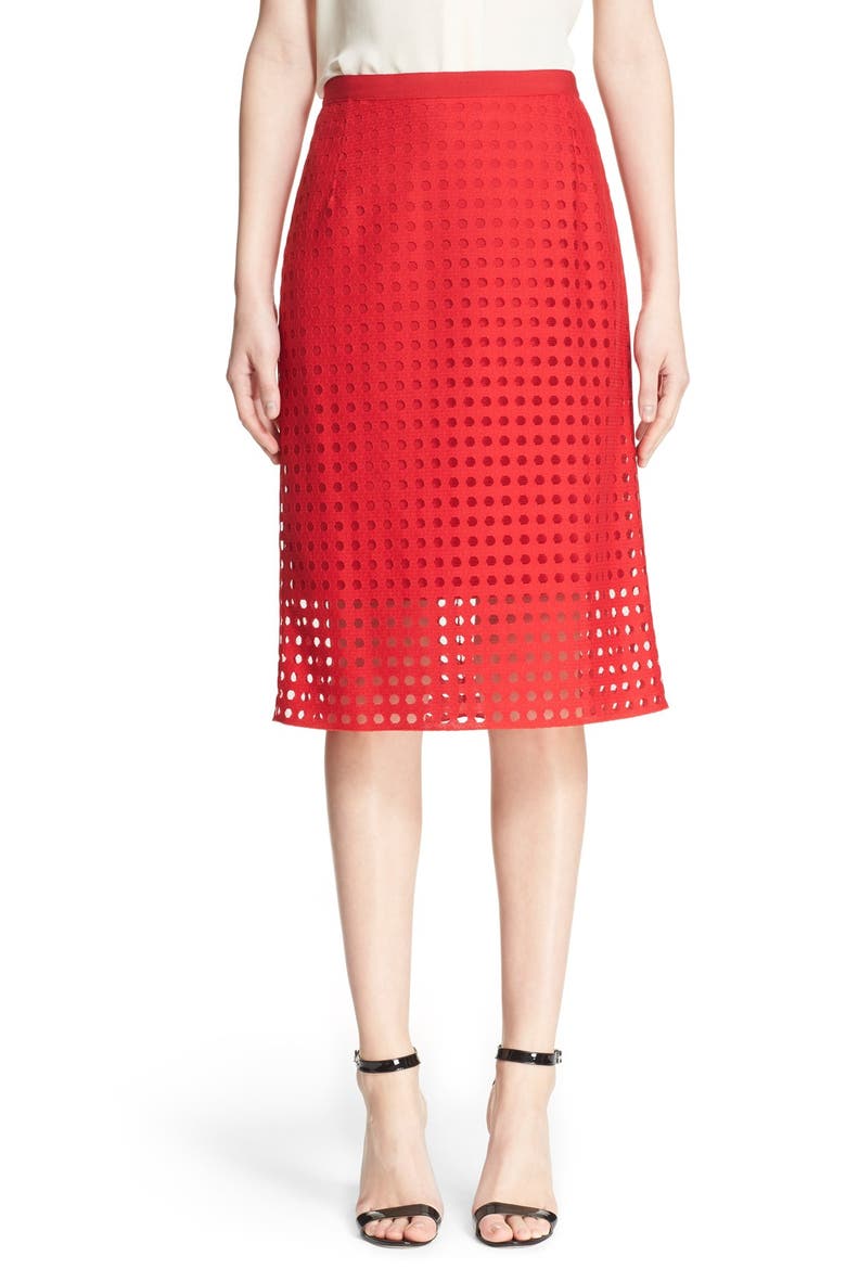 Mesh Pencil Skirt, Main, color, SPORT RED